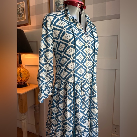 Dolma Cotton Blue and White Midi Dress Size Small - Picture 8 of 11